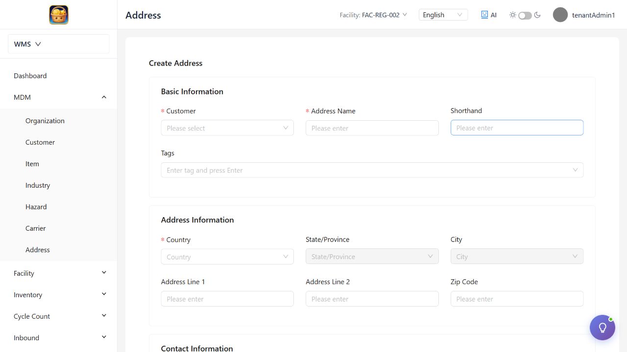 Create Address 页面截图