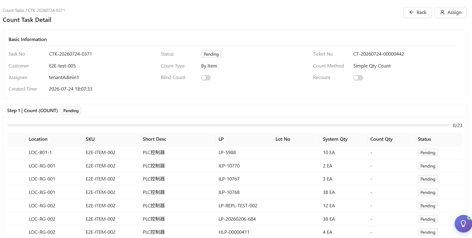 Count Task Detail 页面截图