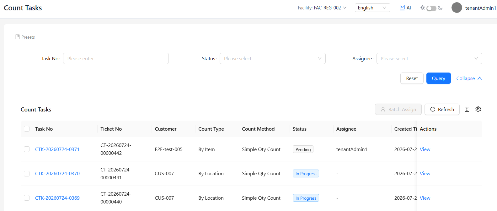 Count Tasks 列表页面截图