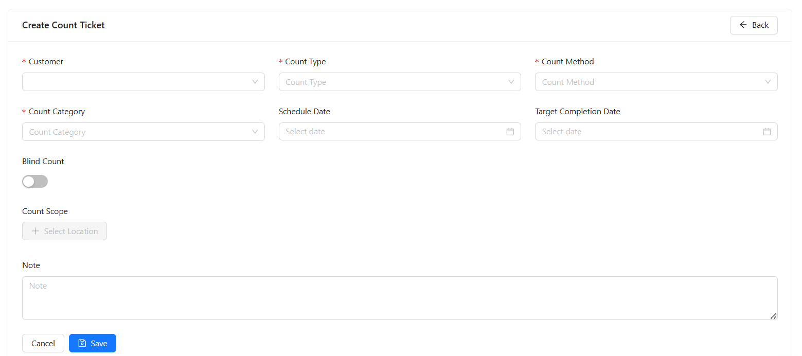 Create Count Ticket 页面截图