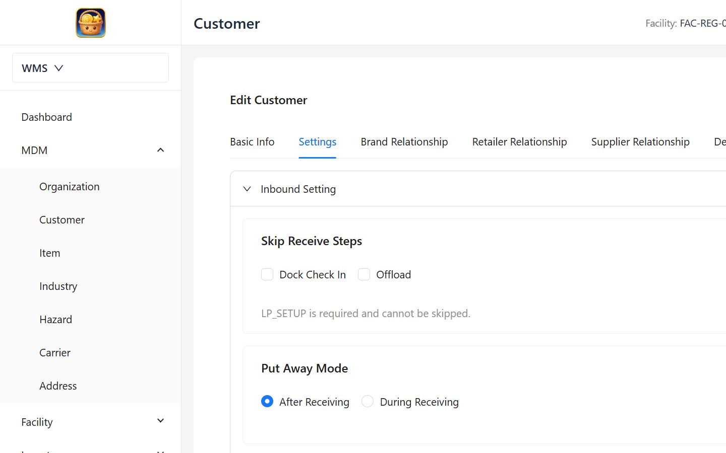 Customer Settings 页面截图