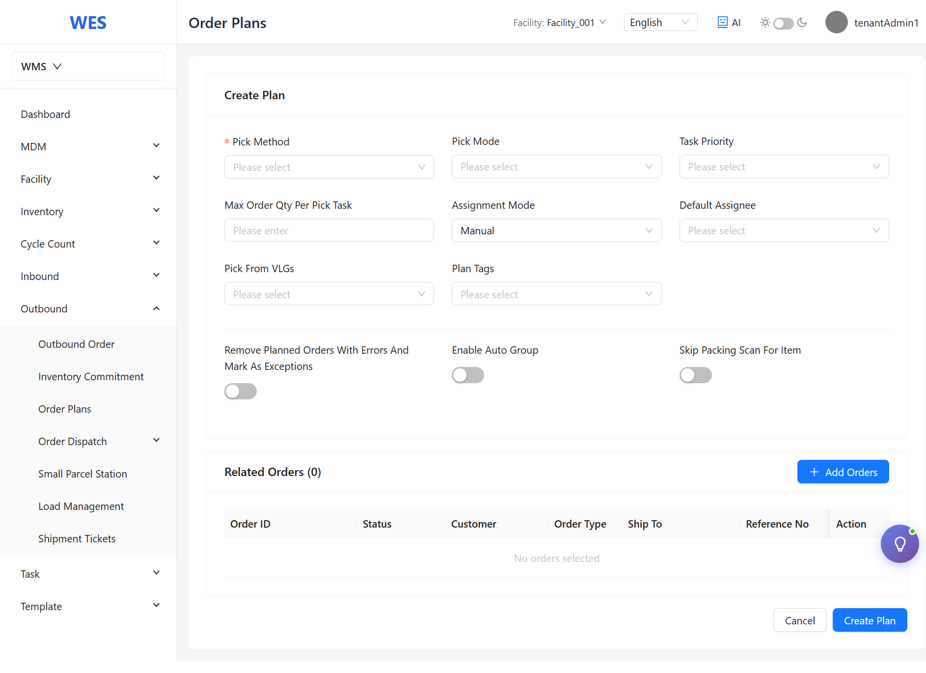 Create Plan 页面截图